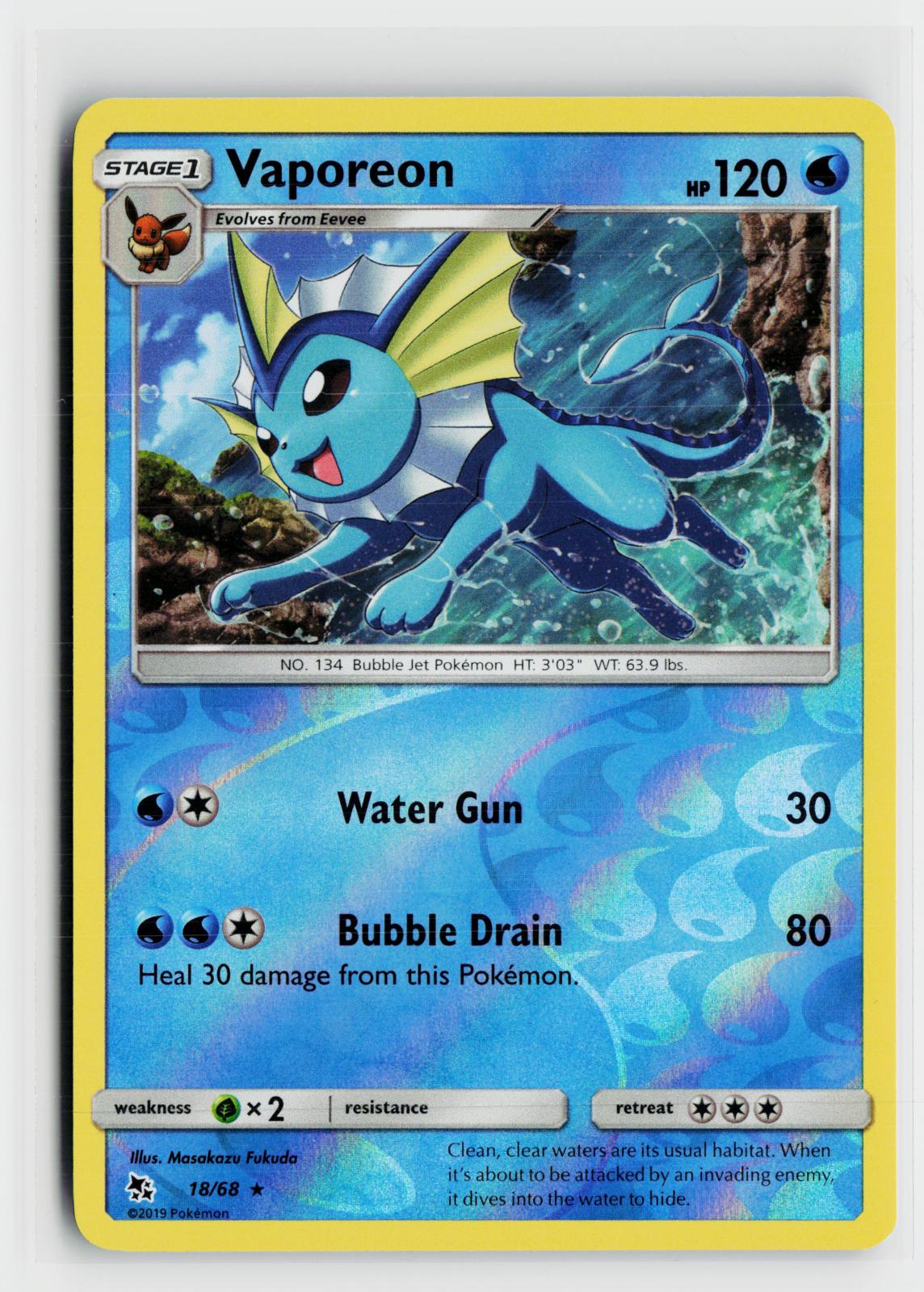 Vaporeon 18/68 Hidden Fates NM Holo R Pokemon