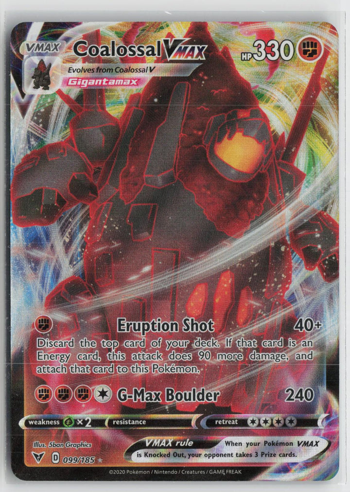 Coalossal VMAX 099/185 Holo VMAX Rare Vivid Voltage Pokemon NM0