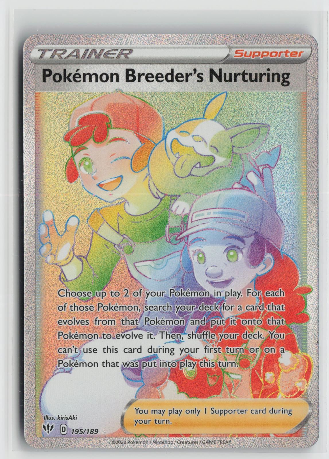 Pokemon Breeder's Nurturing 195/189 Darkness Ablaze NM Rainbow Rare Holo Pokemon
