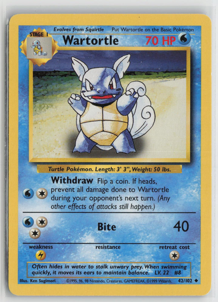 Wartortle 42/102 Uncommon Base Set Unlimited Pokemon LP0