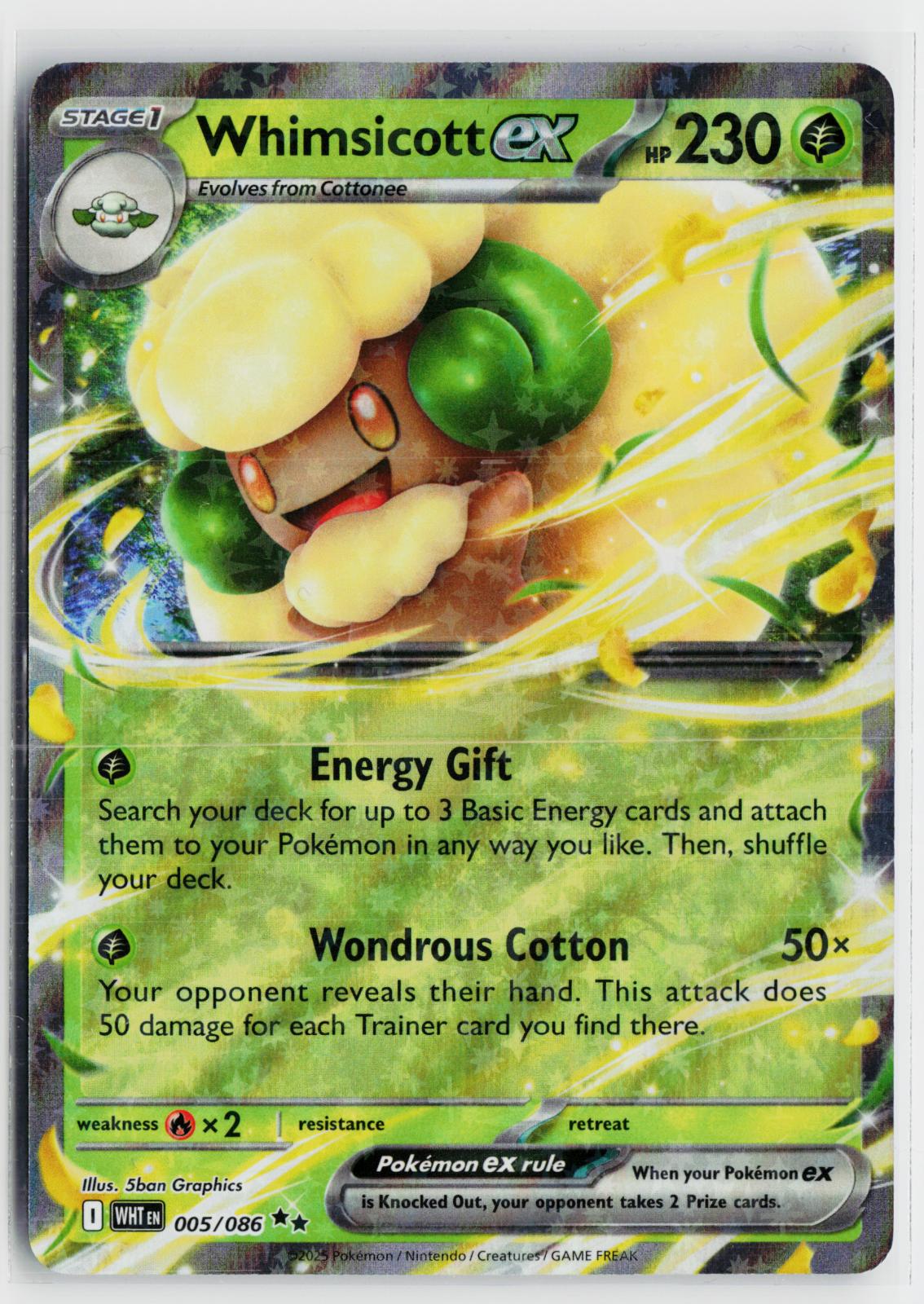 Whimsicott ex 005/086 White Flare NM Holo RR Pokemon