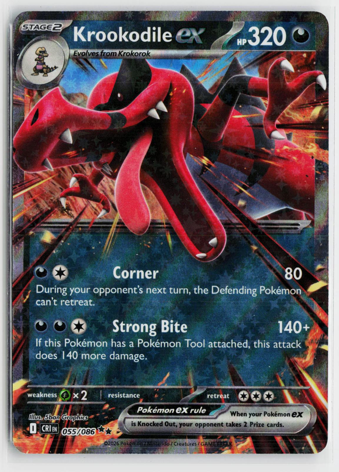 Krookodile ex 055/086 Chaos Rising NM RR Holo Pokemon