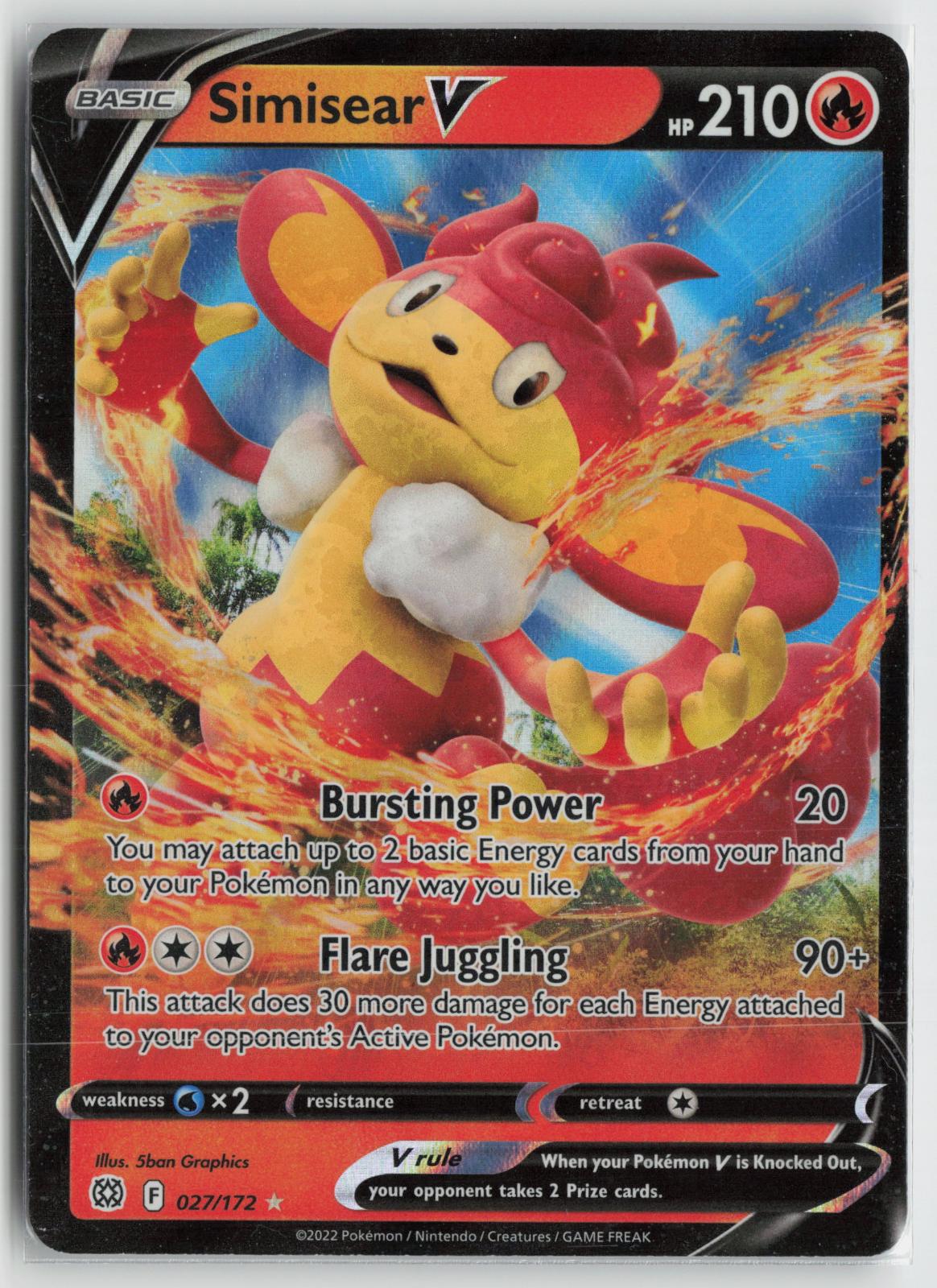 Simisear V 027/172 Holo V Rare Brilliant Stars Pokemon NM