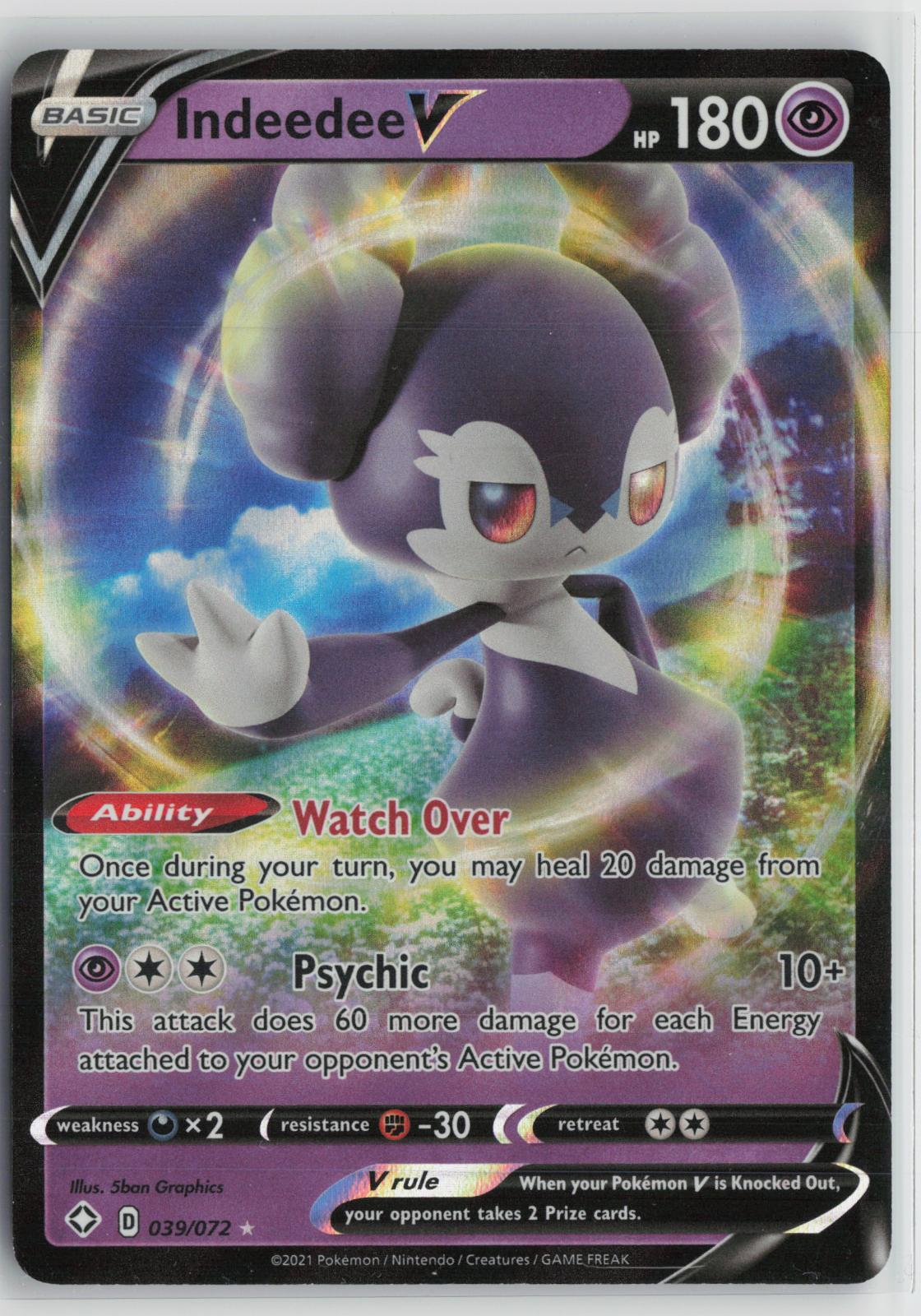 Indeedee V 039/072 Shining Fates NM Holo V Rare Pokemon