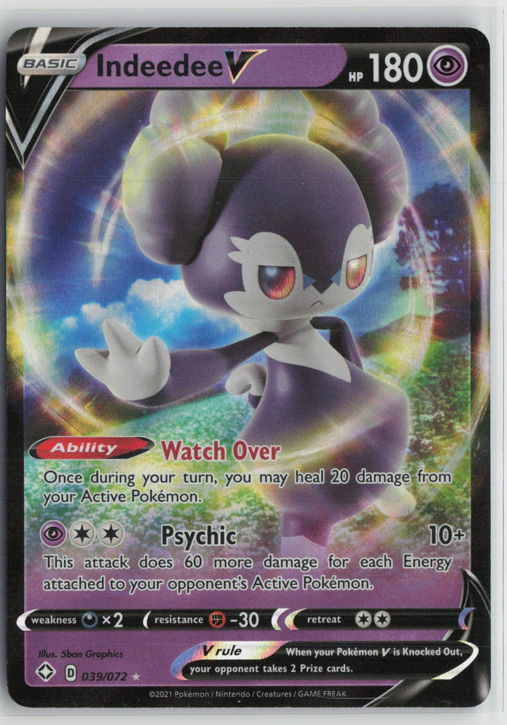Indeedee V 039/072 Shining Fates NM Holo V Rare Pokemon0