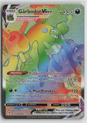Garbodor VMAX 216/203 Rainbow Rare Evolving Skies Pokemon NM