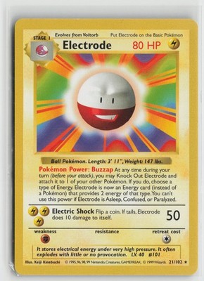 Electrode 21/102 Rare Base Set Shadowless Pokemon NM