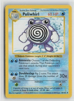 Poliwhirl Uncommon Base Set Unlimited (Shadowless) 038/102 LP