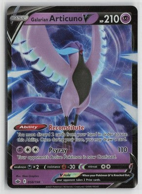 Galarian Articuno V 058/198 Holo Rare V Chilling Reign Pokemon NM
