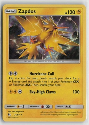 Zapdos 24/68 Holo Rare Hidden Fates Pokemon NM