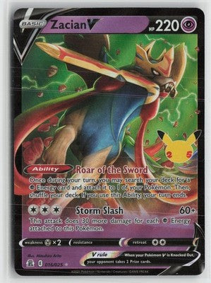 Zacian V 016/025 Holo V Rare Celebrations Pokemon NM