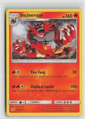 Incineroar 26/149 Rare SM Base Set Pokemon NM