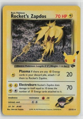 Rocket's Zapdos 15/132 holo Celebrations: Classic Collection Pokemon NM