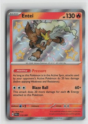 Entei 112/091 Shiny Rare Paldean Fates Pokemon NM