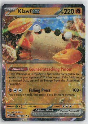 Klawf ex 120/197 Double Rare Obsidian Flames Pokemon NM
