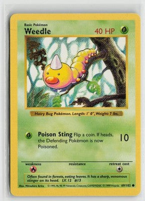 Weedle 69/102 Common Base Set Shadowless Pokemon NM