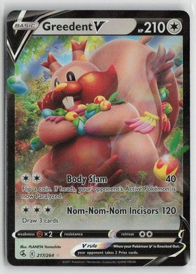 Greedent V 217/264 Holo V Rare Fusion Strike Pokemon NM