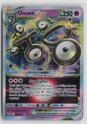 Unown VSTAR 066/195 Holo VSTAR Rare Silver Tempest Pokemon NM