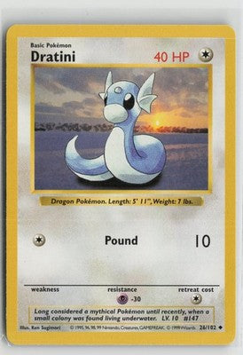 Dratini 26/102 Uncommon Base Set Shadowless Pokemon NM