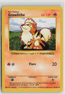 Growlithe 28/102 Uncommon Base Set Shadowless Pokemon NM