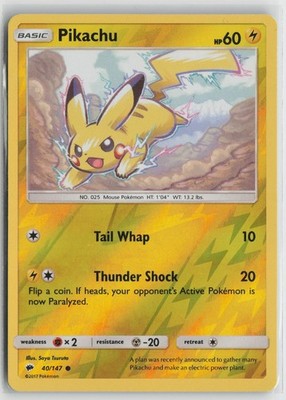 Pikachu 40/147 Common Burning Shadows Pokemon NM