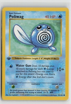 Poliwag 59/102 1st Edition Common Base Set Shadowless Pokemon NM
