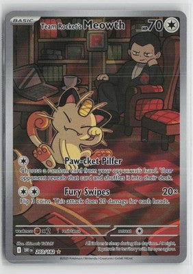 Team Rocket's Meowth 203/182 Illustration Rare Destined Rivals Pokemon NM
