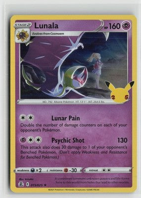 Lunala 015/025 Holo Rare Celebrations Pokemon NM