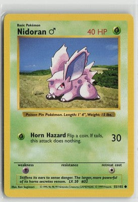 Nidoran M 55/102 Common Base Set Shadowless Pokemon NM
