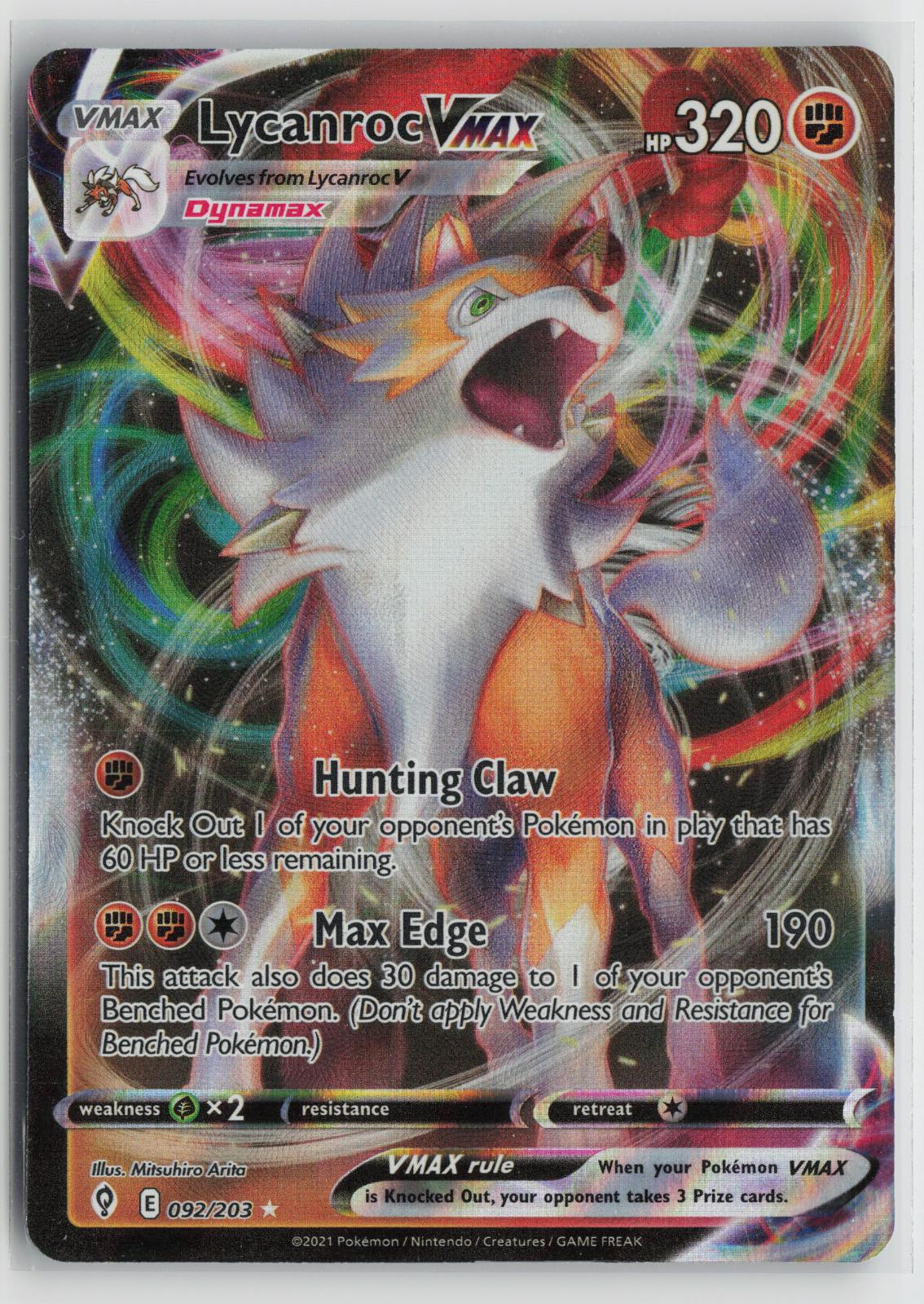 Lycanroc VMAX 092/203 Holo VMAX Rare Evolving Skies Pokemon NM