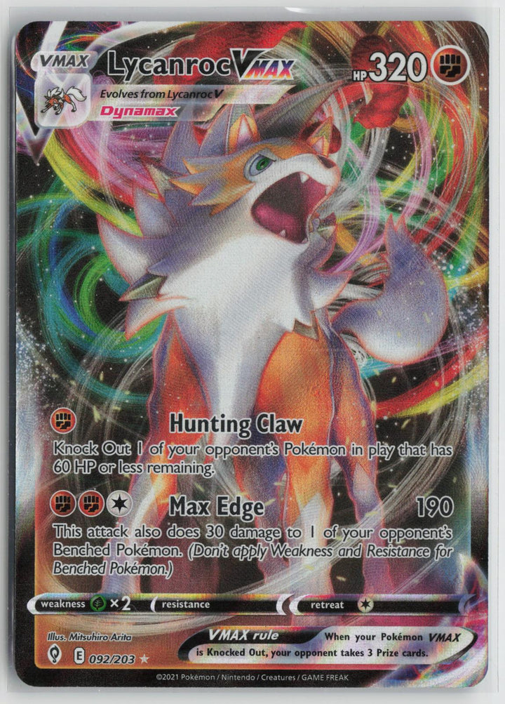 Lycanroc VMAX 092/203 Holo VMAX Rare Evolving Skies Pokemon NM0