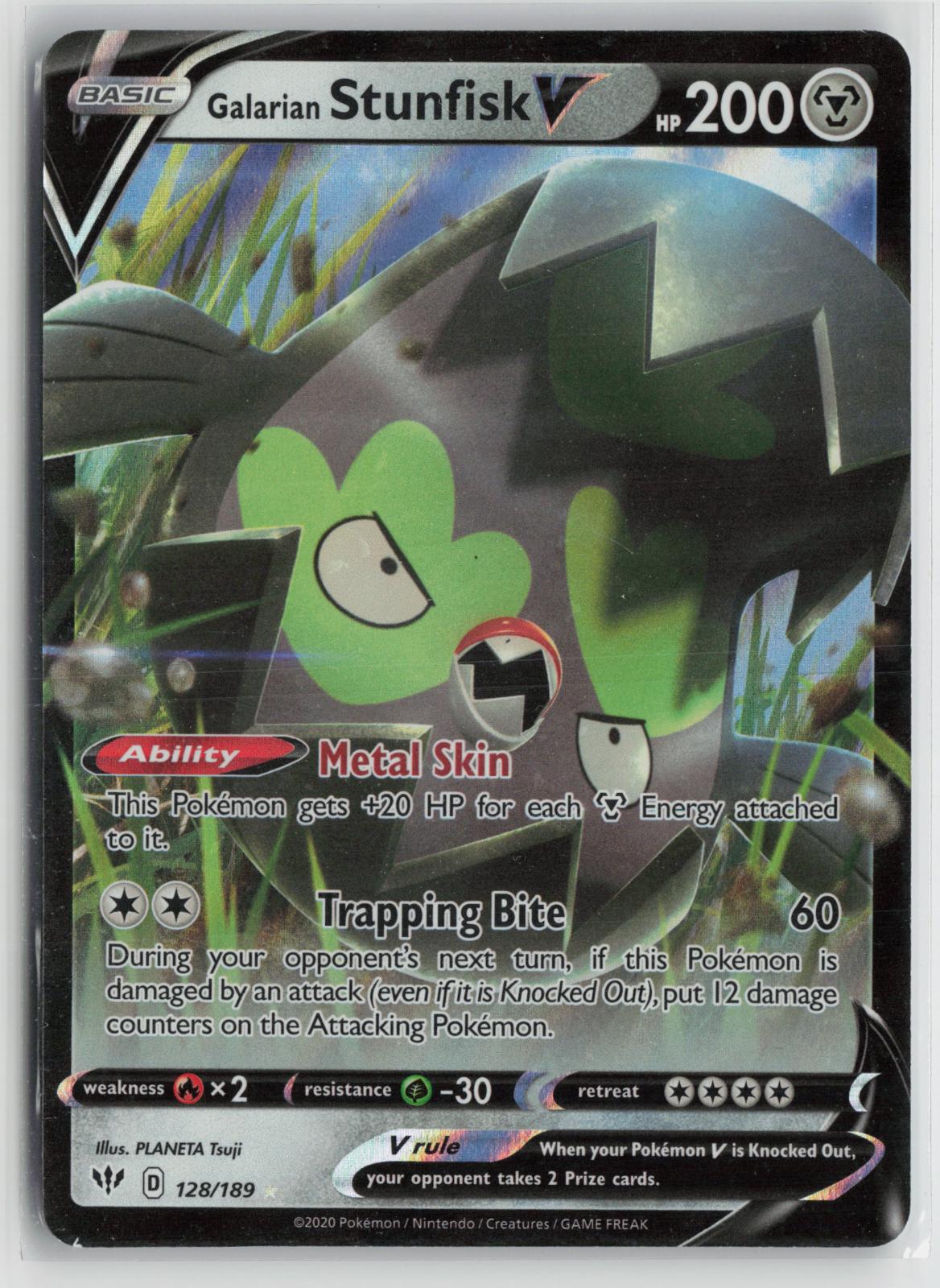 Galarian Stunfisk V 128/189 Holo V Rare Darkness Ablaze Pokemon NM