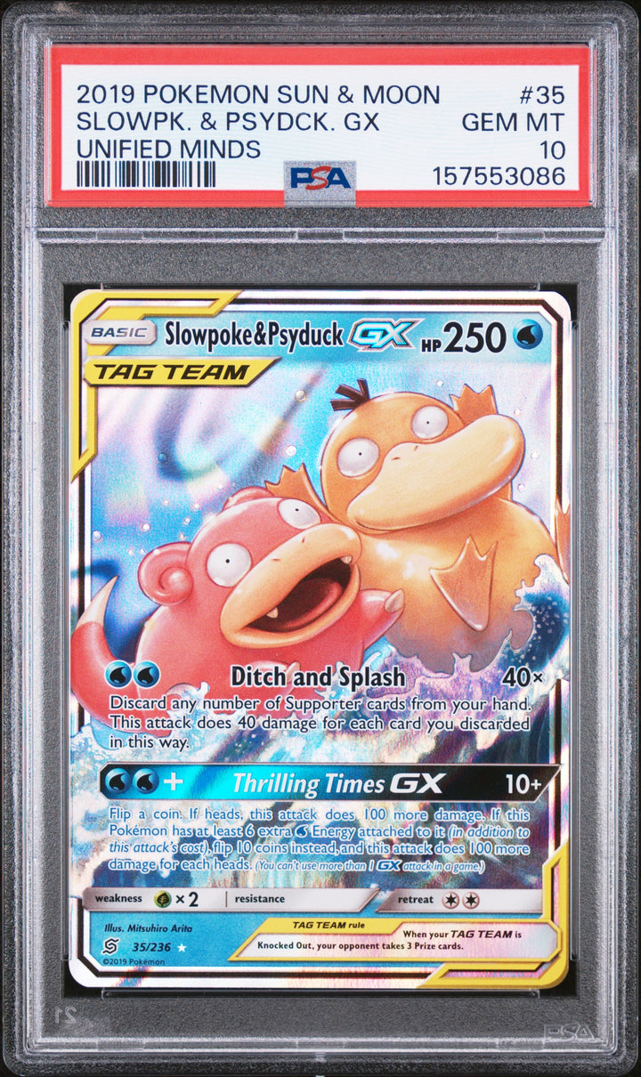 Slowpoke & Psyduck Gx 35/236 Unified Minds Pokemon PSA 100