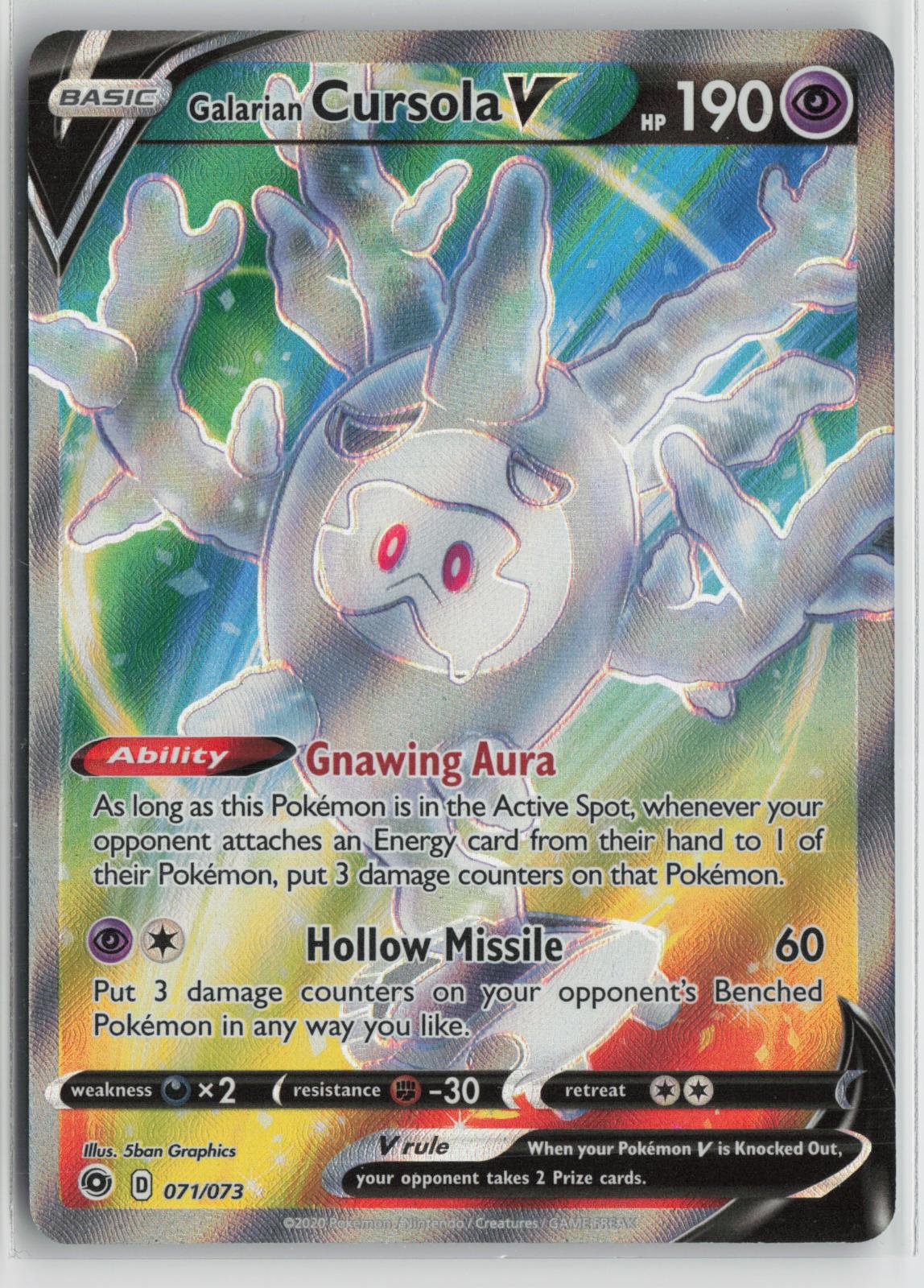 Galarian Cursola V 071/073 Ultra Rare Champion's Path Pokemon NM