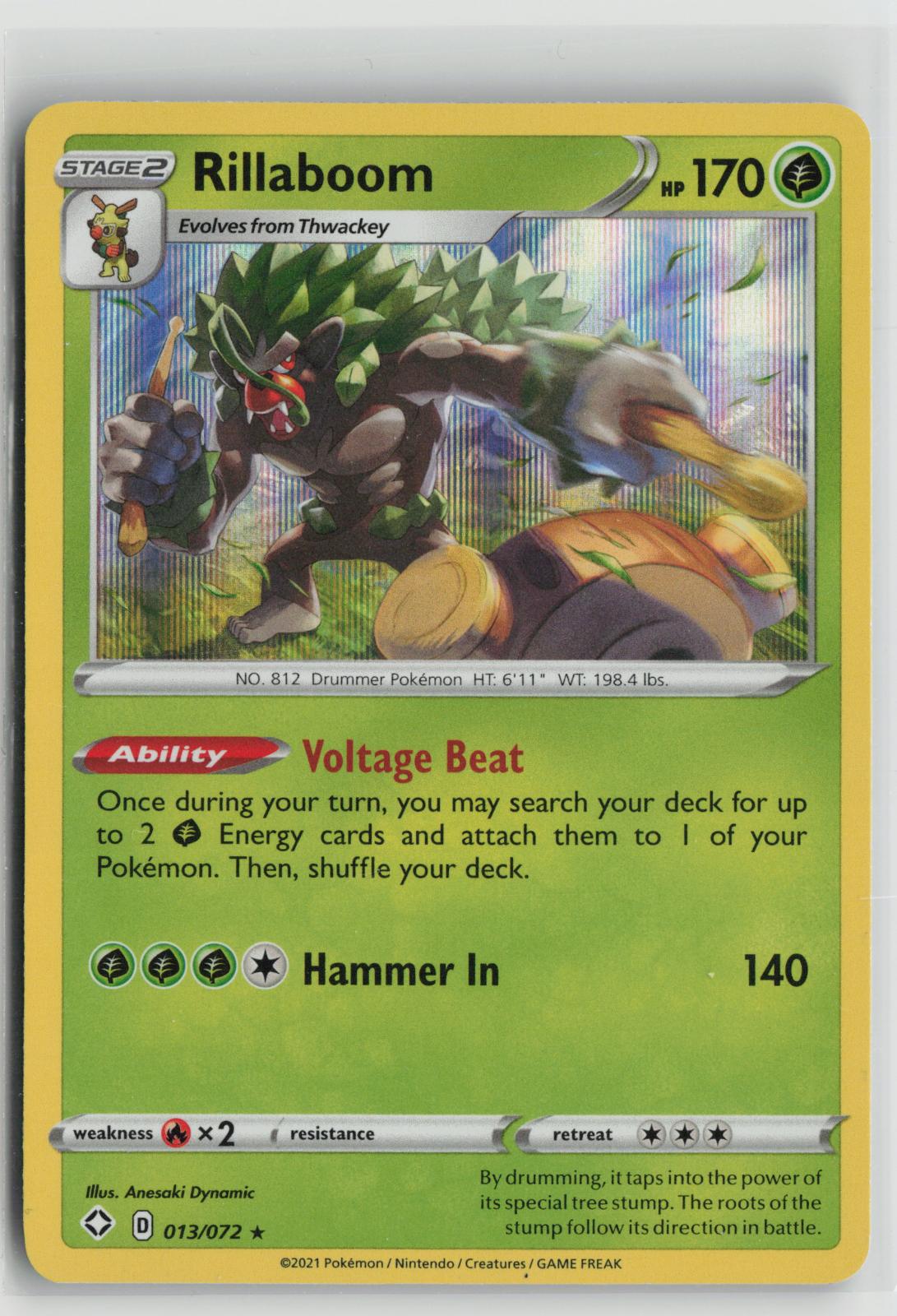Rillaboom 013/072 Holo Rare Shining Fates Pokemon NM