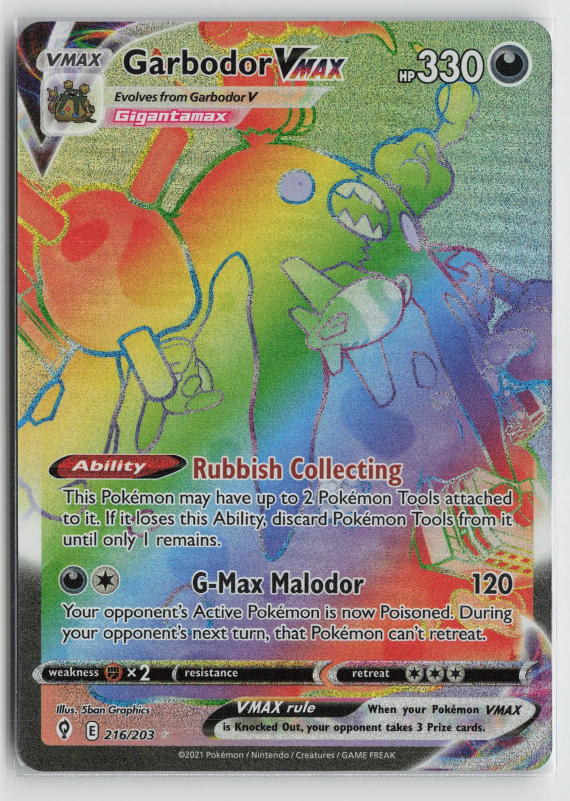 Garbodor VMAX 216/203 Rainbow Rare Evolving Skies Pokemon NM