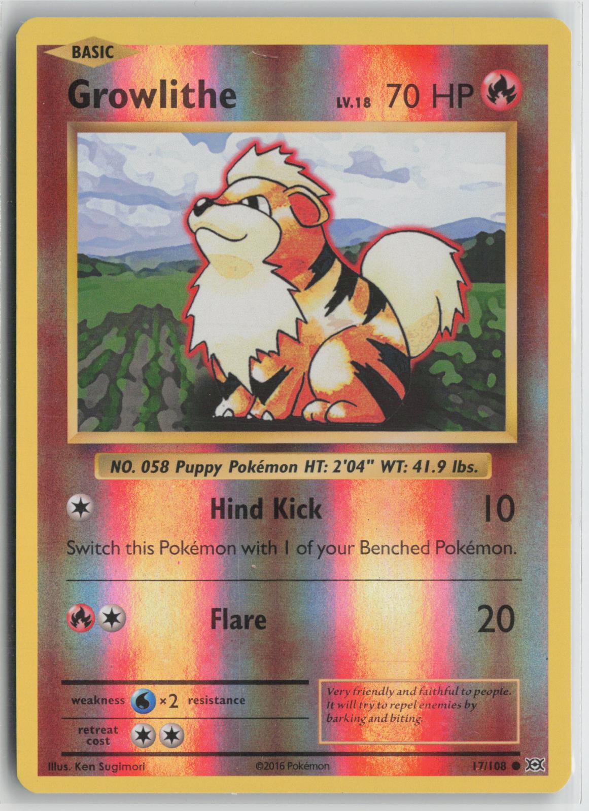 Growlithe 17/108 Reverse Holo Common Evolutions Pokemon NM