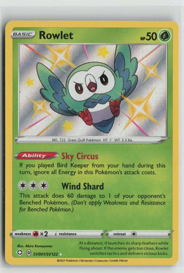 Rowlet SV001/SV122 Shiny Rare Shining Fates Shiny Vault Pokemon Holo NM0