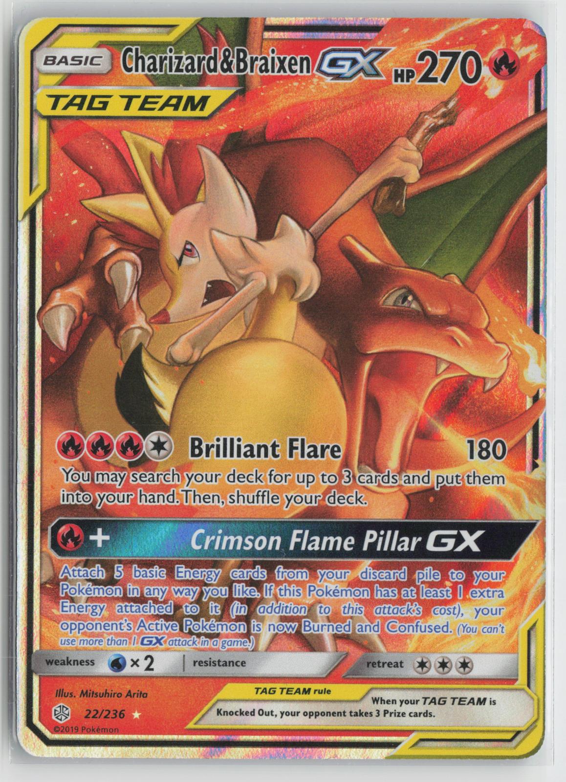 Charizard & Braixen GX 22/236 Cosmic Eclipse NM Holo GX Rare Pokemon