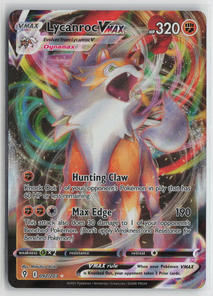 Lycanroc VMAX 092/203 Holo VMAX Rare Evolving Skies Pokemon NM0