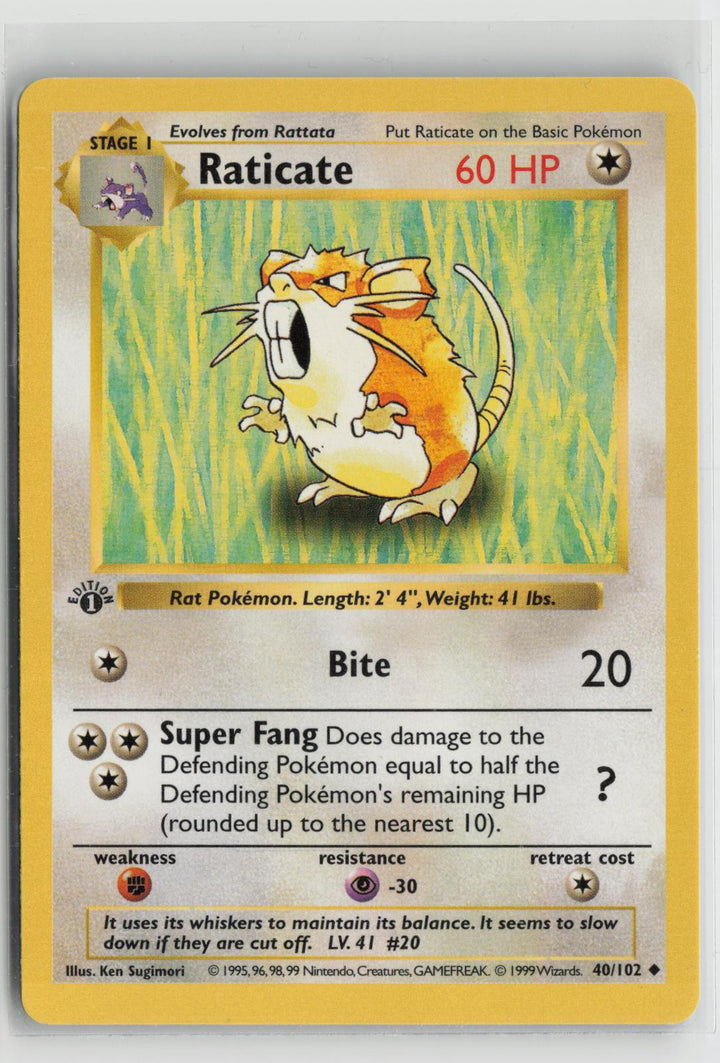 Raticate 40/102 Base Set Shadowless NM UC Unlimited Pokemon0