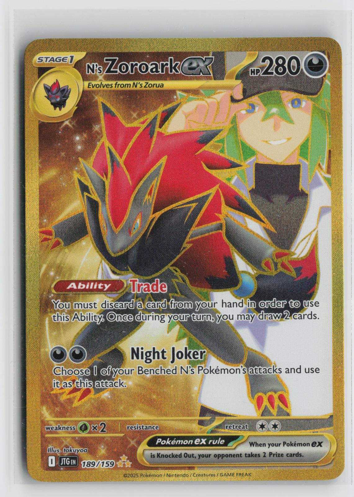 N's Zoroark ex 189/159 Hyper Rare Journey Together Pokemon Holo NM