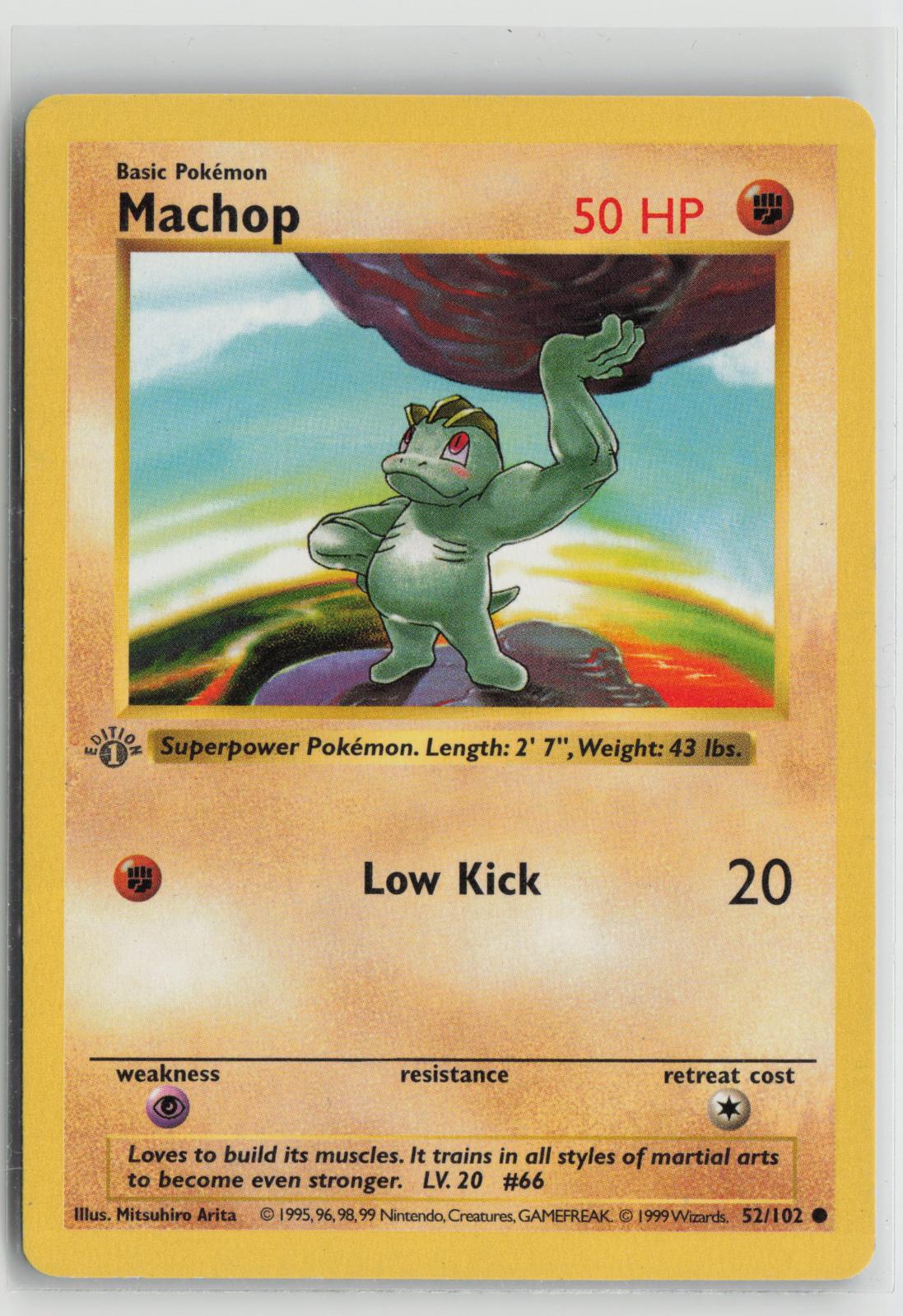 1st Edition Machop 52/102 Common Base Set Shadowless Pokemon Unlimited NM
