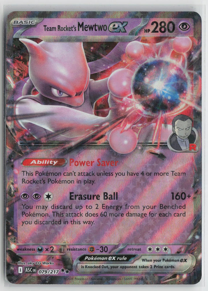 Team Rocket's Mewtwo ex 079/217 Double Rare Ascended Heroes Pokemon NM0