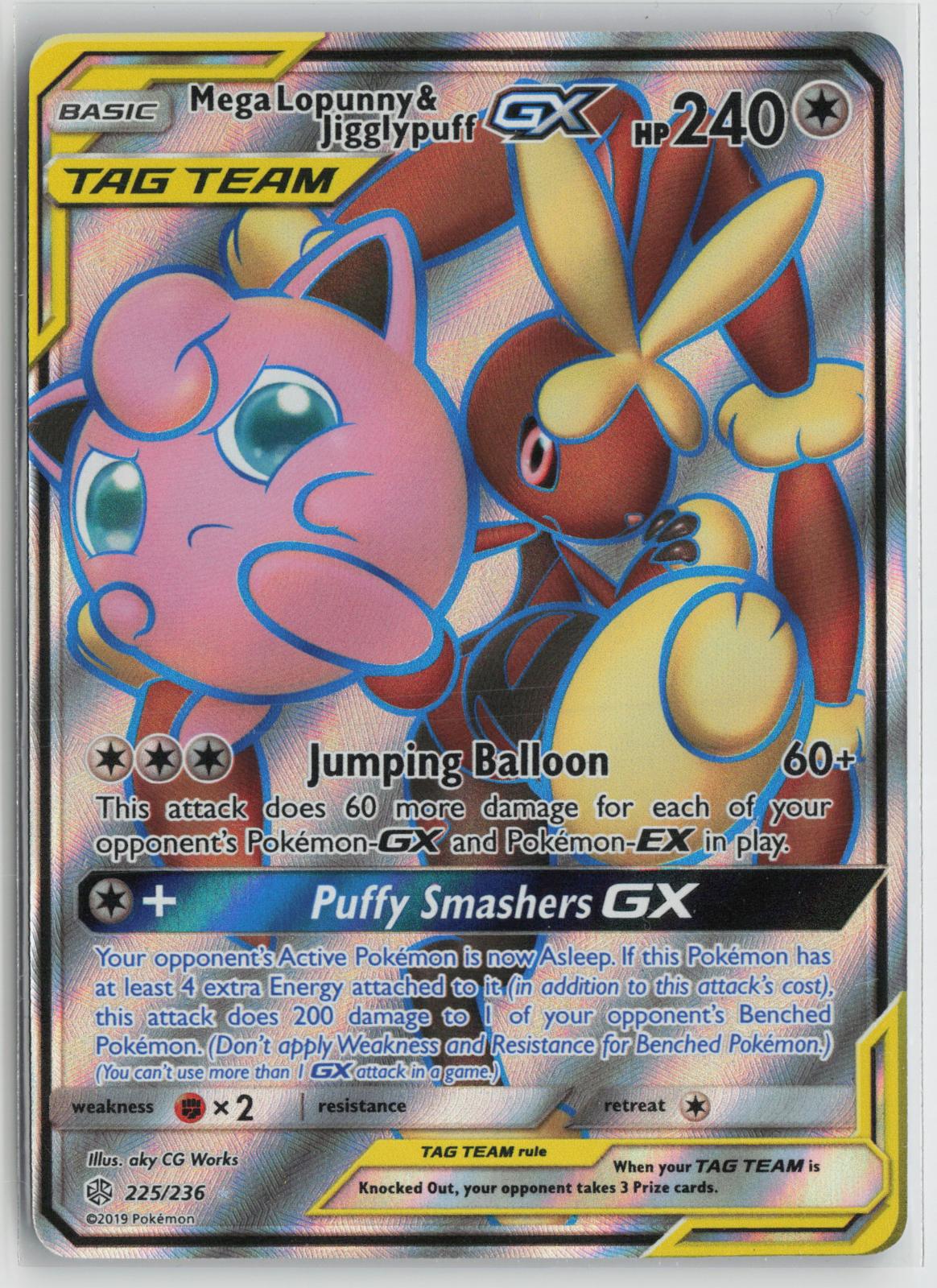 Mega Lopunny & Jigglypuff GX 225/236 Ultra Rare Cosmic Eclipse Pokemon Holo NM