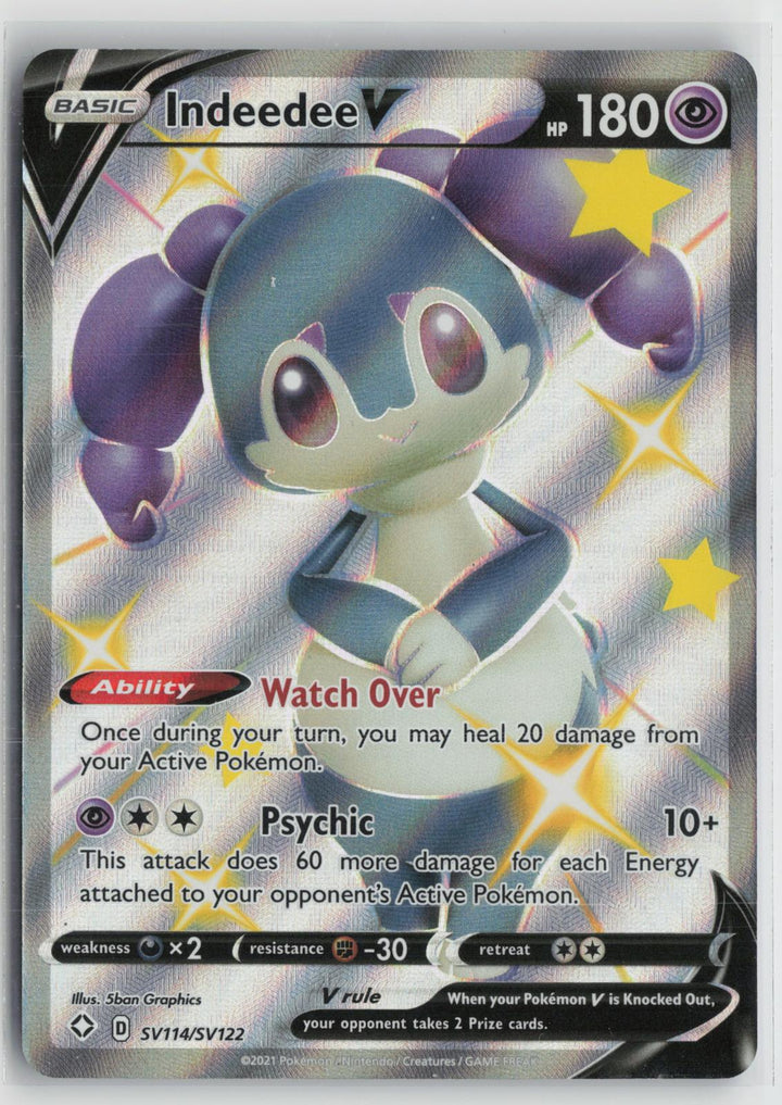 Indeedee V SV114/SV122 Holo V Rare Shining Fates Shiny Vault Pokemon NM0