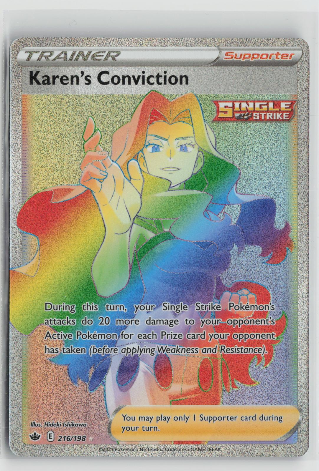 Karen's Conviction 216/198 Rainbow Rare Chilling Reign Pokemon Holo NM