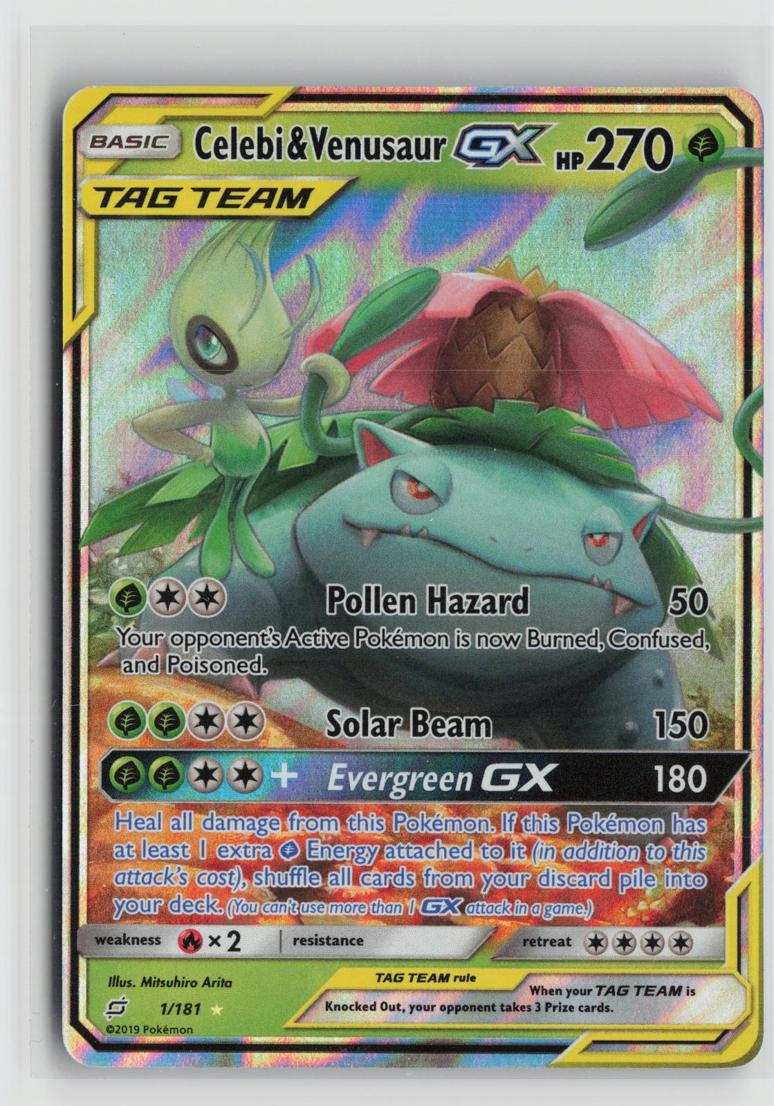 Celebi & Venusaur GX 1/181 Team Up NM Holo GX Rare Pokemon