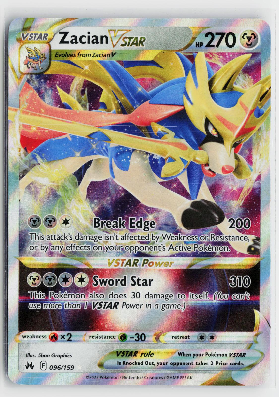 Zacian VSTAR 096/159 Crown Zenith NM Holo VSTAR Rare Pokemon