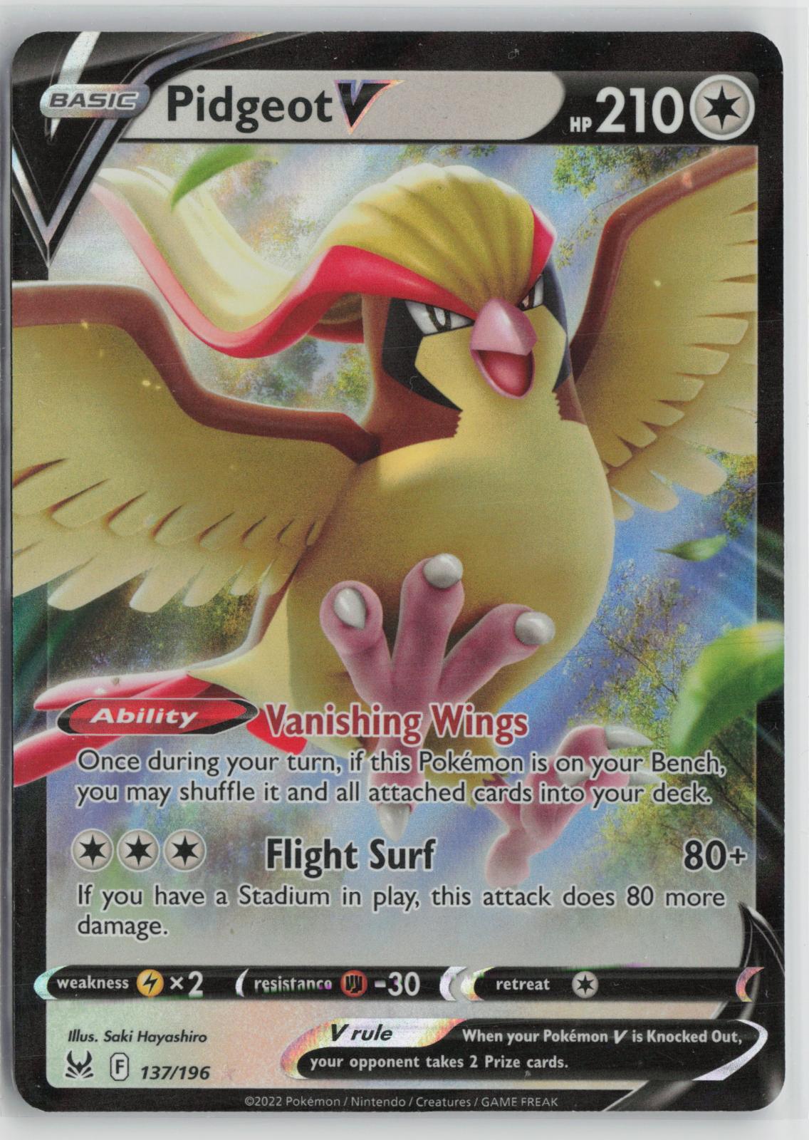 Pidgeot V 137/196 Holo V Rare Lost Origin Pokemon NM